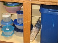 Cabinet Assorted Plastic Ware, Trashcan