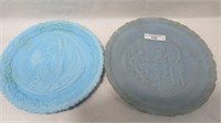 2 blue satin plates-Mothers Day '71 & Bicentennial