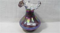 Fenton purple & white overlay vase iridized