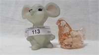 Fenton grey mouse signed Clevenger & pink mini