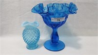 Fenton blue Thumbprint compote & 3" Hobnail