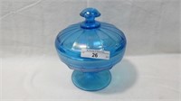 Fenton Blue Stretch Covered Candy DIsh