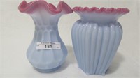 2 Fenton blue burmese 5" vases