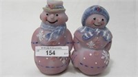 Fenton decorated snowman and snowwoman