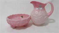 Fenton Rosalene waterlily bowl and pitcher
