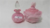Fenton Rosalene perfume and butterfly covered jar