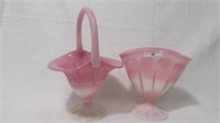 Fenton Rosalene 9" basket and Fanvase