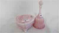 Fenton rosalene  covered heart box and bell