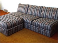 **SOUTHWESTERN STYLE UPHOLSTERED SOFA AND OTTOMAN
