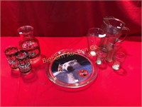 Coca-Cola Glass Serving Tray, 2 Pitchers & Glasses