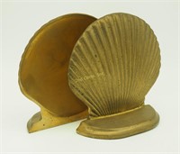 Pair Vintage Solid Brass Clam Shell Bookends