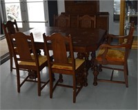 Vtg Dining Table & 6 Chairs With ext Boards