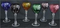 5pcs Bohemian Cut Crystal Coloured Wine Stems