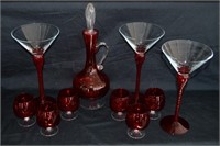 11 pcs Ruby Glass Decanter And Stemware