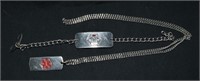 Vtg Medic Alert Necklace & Bracelet