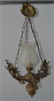 Antique  Electrified Brass Hanging Hall Lamp