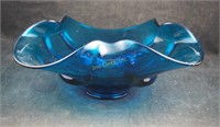 Vintage 12" Art Clear Blue Glass Decor Bowl