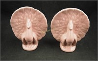 2 Pink U S A Pottery Peacock Wall Pocket Vases