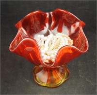 Vtg Amberina Red Glass 8" Compote Candy Dish