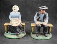 Vtg Amish Crafts Man & Woman Cast Iron Bookends