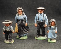 Vtg 4 Pcs Painted Cast Iron Amish Family Lot