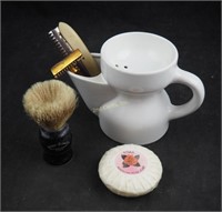 Vintage Shaving Mug Brush Soap & Razors Lot