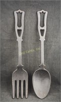 2 Pcs Vtg Cast Iron 20" Display Spoon & Fork Lot
