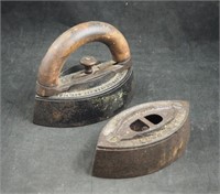 2 Antique Enterprise Cast Sad Irons W Handle