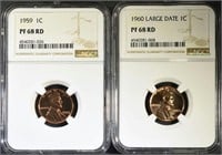 1959 & 1960 LARGE DATE LINCOLN CENTS, NGC PF-68