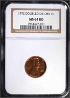 1972/72 DOUBLED DIE OBV LINCOLN CENT, NGC MS-64 RD