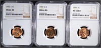 1952-S, 54-S & 55 LINCOLN CENTS NGC MS66RD