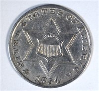 1854 3-CENT SILVER, AU+