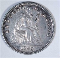 1859 SEATED HALF DIME, AU+