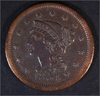 1854 LARGE CENT, VF/XF