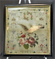 VINTAGE SAMPLER, ROSES, ANGELS & BIRD, 1863