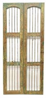 (2) ARCHITECTURAL PAINTED WOOD & IRON WINDOW PANEL