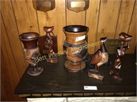 LOT OF WOODEN VASES AND FIGURES