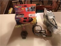 MISC. LOT WITH CAMERA, WATCH, PADLOCK