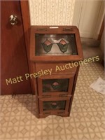 WOODEN POTATO BIN WITH STAINED GLASS