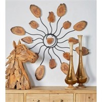 DecMode Distressed Teak and Iron Wall Star Decor