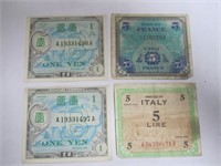 4 WWII Military  Paper Money 1943