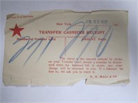 1909 Transfer Cashiers Receipt from R.H. Macy & C.