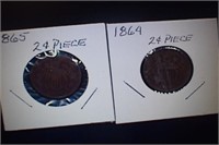 1864 and 65 Two-Cent Piece Coins
