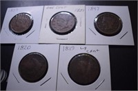 (5) Large Cent Coins - 1819, 20, 47, 51, 53