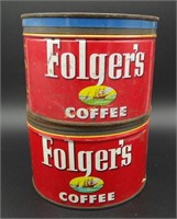 2 Vintage Metal Folgers Coffee Cans