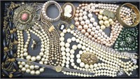 Collection of Vtg. Faux Pearl Jewelry & Cameo's