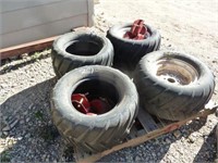 PALLET W/TIRES FOR EXMARK MOWER & 2 WEIGHTS