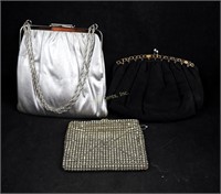 3 Vtg Woven Metal Cosmetic Bag &  2 Sm Purses