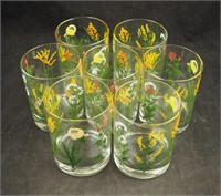 Neiman Marcus 7 Pcs 4 1/4" Litho Floral Glassware