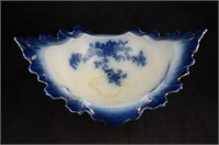 Vtg La Bell Flow Blue 12" Ceramic Bowl W Gold